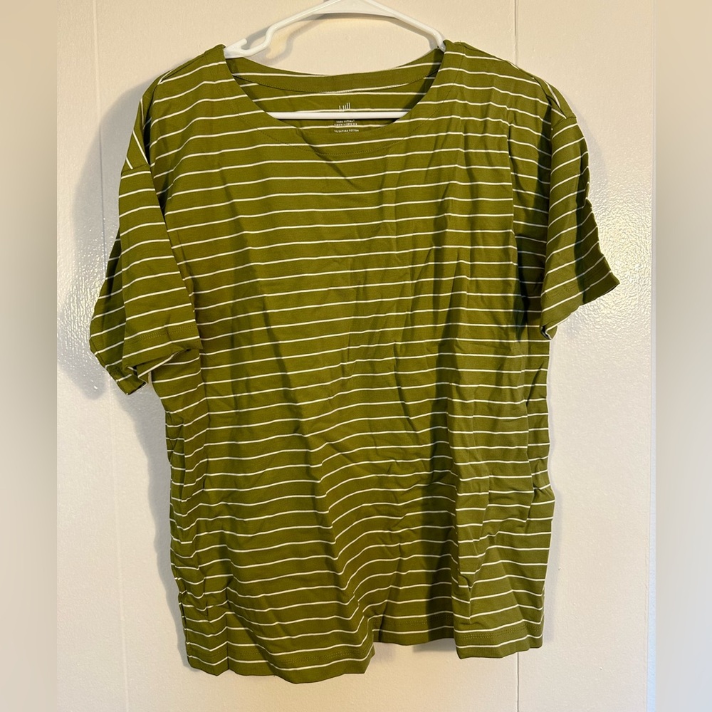 J. Jill Green and White Striped Elbow Sleeve Tee